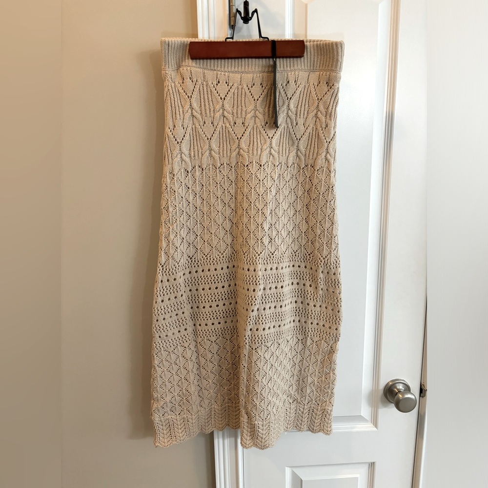 NWT House of Harlow 1960 Cream Knit Skirt Midi Style, Small, crochet boho beach